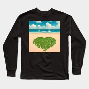 Heart Shaped Four Leaf Clover Patch On Beach 5 Long Sleeve T-Shirt